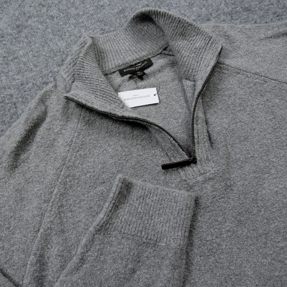 Banana Republic Sweater Men XL Gray Quarter Zip Cotton Wool Blend Pullover Boucl
